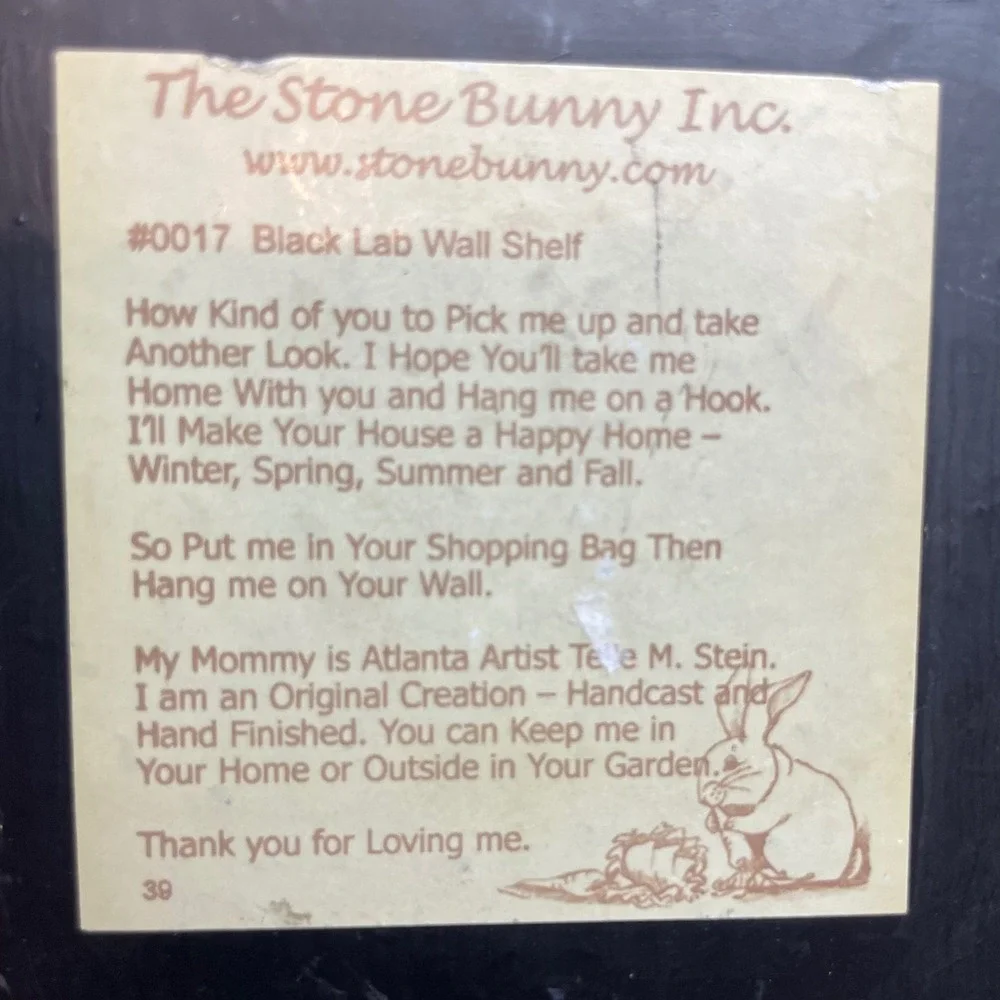 Vtg The Stone Bunny Black Lab‎ Wall Shelf 1995 Artist Signed Numbered Labrador